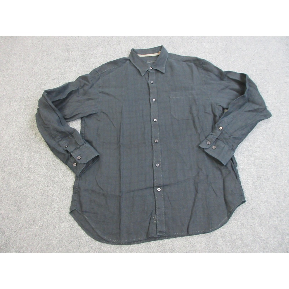Tommy Bahama Shirt Mens Large Black Linen Check Long Sleeve Button Front Casual